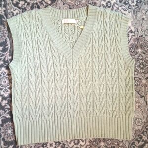 LC Womens Tennis Prep Cable Knit Sweater Vest XXL Mint Green Light Academia